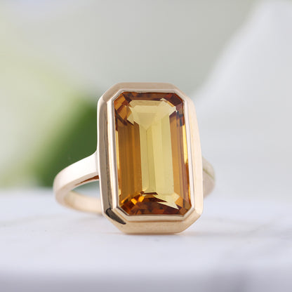 Emerald Cut Citrine Ring