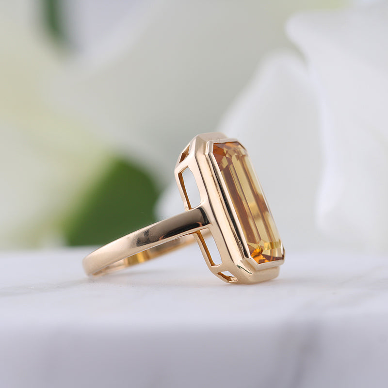 Emerald Cut Citrine Ring