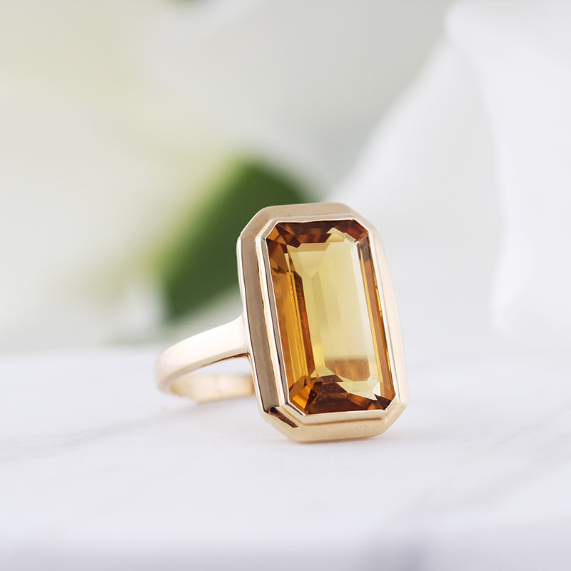 Emerald Cut Citrine Ring