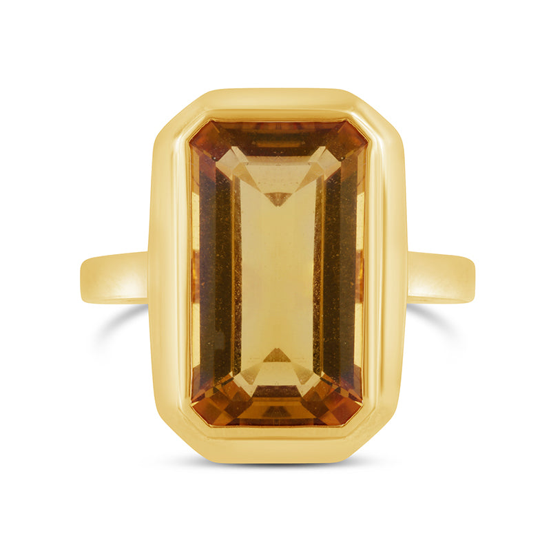 Emerald Cut Citrine Ring