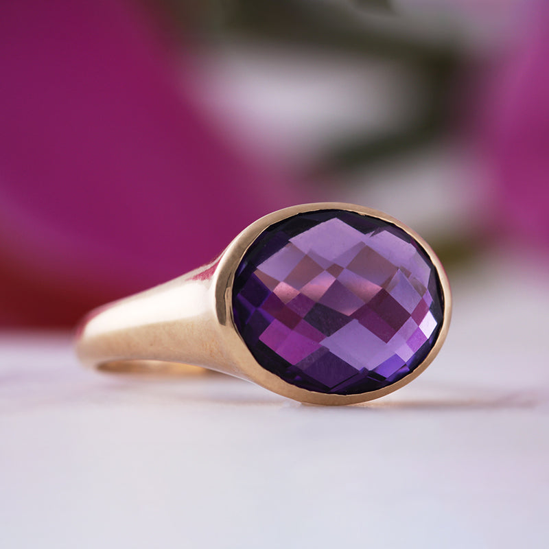 Oval Amethyst Solitaire Ring