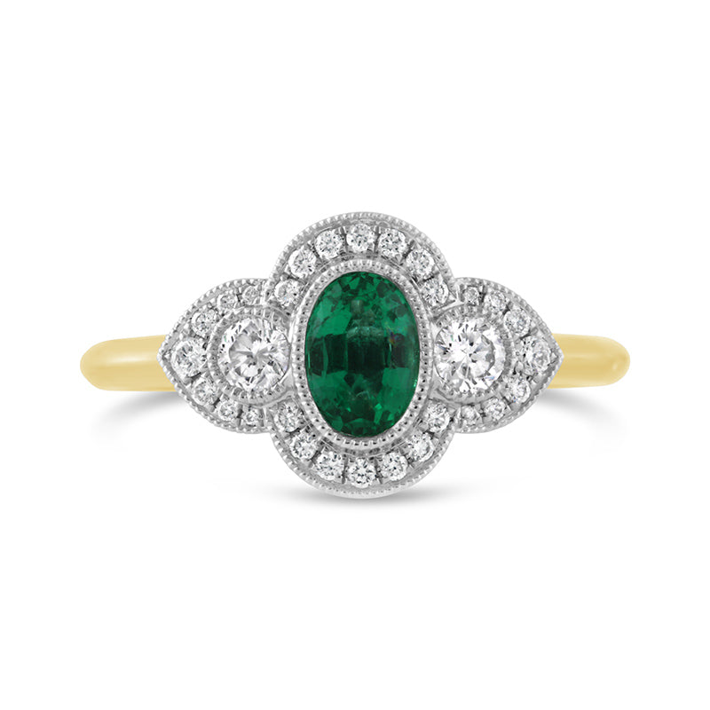 Vintage Style Oval Emearld & Diamond Ring