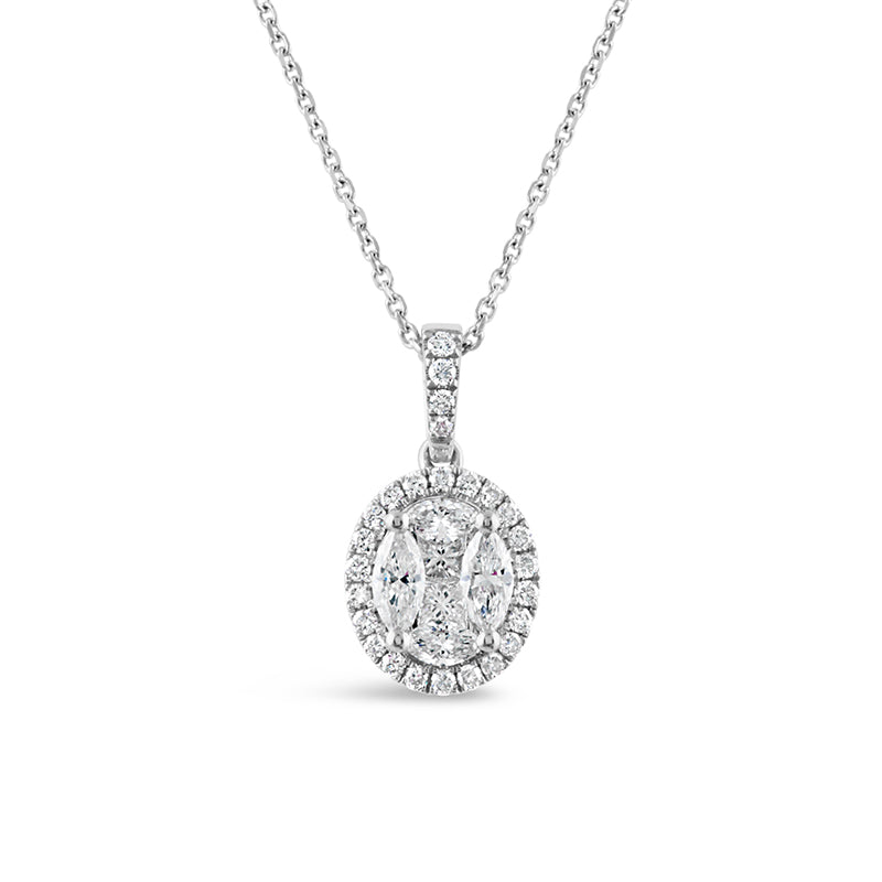 Princess, Marquise &amp; Round Diamond Halo Pendant