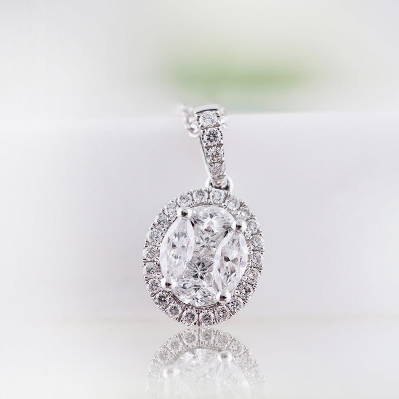 Princess, Marquise &amp; Round Diamond Halo Pendant