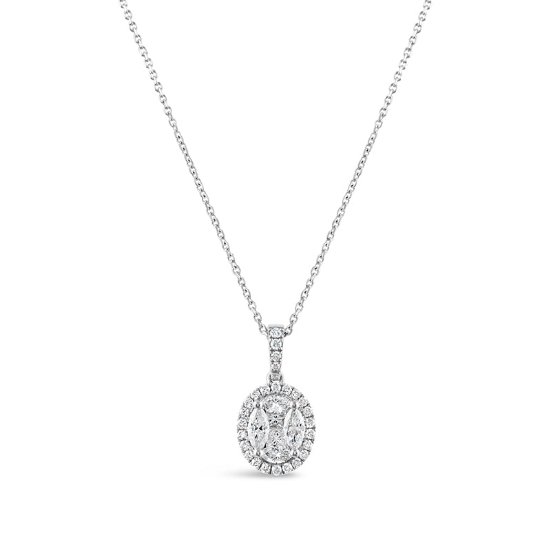 Princess, Marquise &amp; Round Diamond Halo Pendant