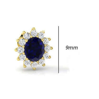 Oval Sapphire &amp; Diamond Cluster Stud Earrings