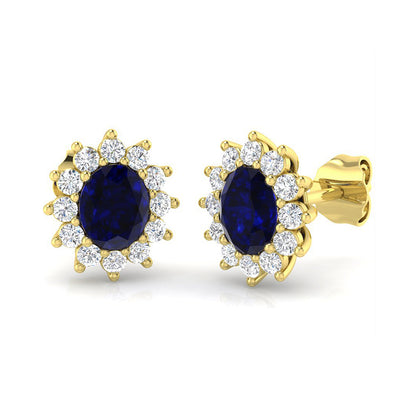 Oval Sapphire &amp; Diamond Cluster Stud Earrings