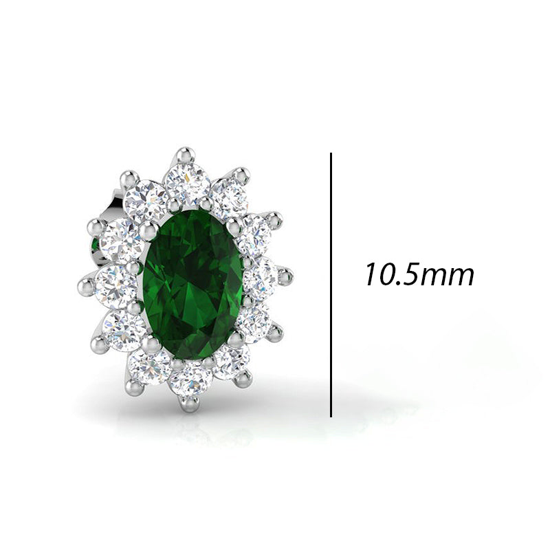 Oval Emerald &amp; Diamond Cluster Stud Earrings