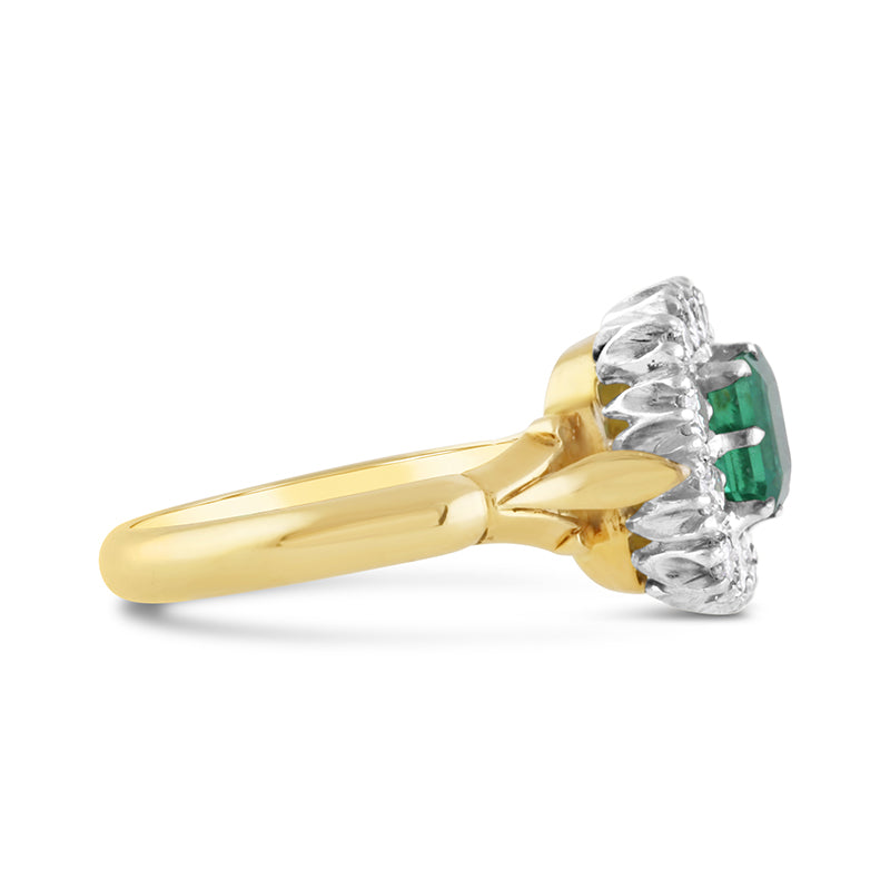 Circa 1910 Emerald &amp; Diamond Antique Cluster Ring