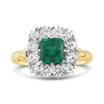 Circa 1910 Emerald &amp; Diamond Antique Cluster Ring