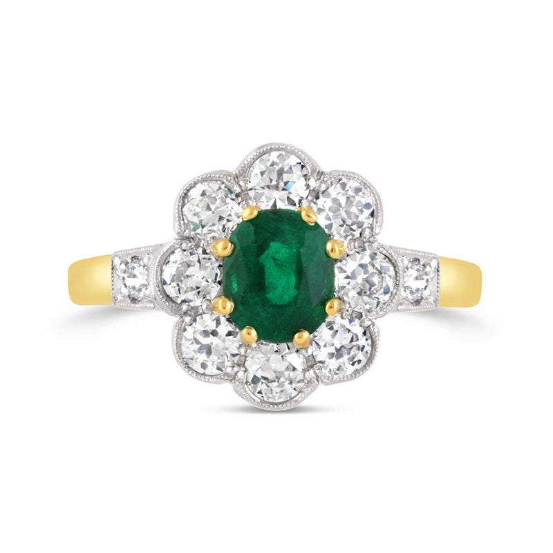 Emerald &amp; Diamond Vintage Floral Cluster Ring