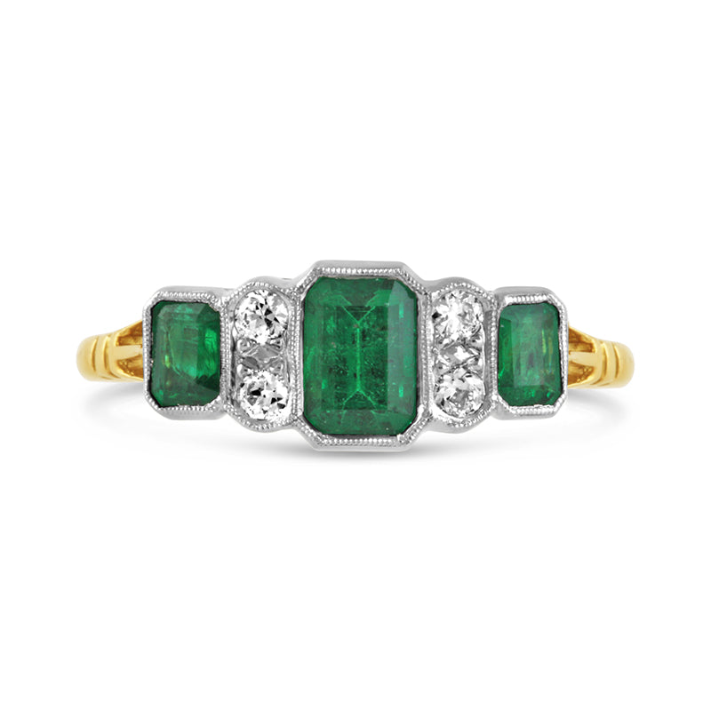 Emerald &amp; Diamond Vintage Seven Stone Ring