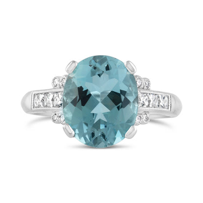 Oval Aquamarine &amp; Diamond Vintage Ring