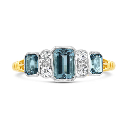 Aquamarine &amp; Diamond Vintage Seven Stone Ring