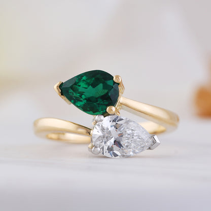 Pear Cut Emerald &amp; Diamond Wrap Around Ring