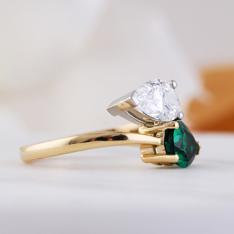 Pear Cut Emerald &amp; Diamond Wrap Around Ring