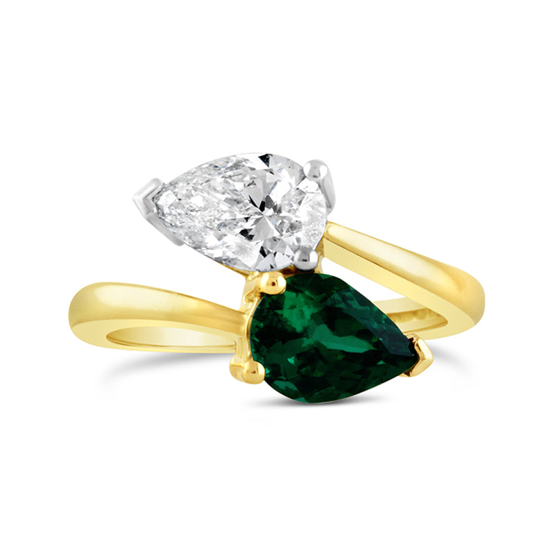 Pear Cut Emerald &amp; Diamond Wrap Around Ring