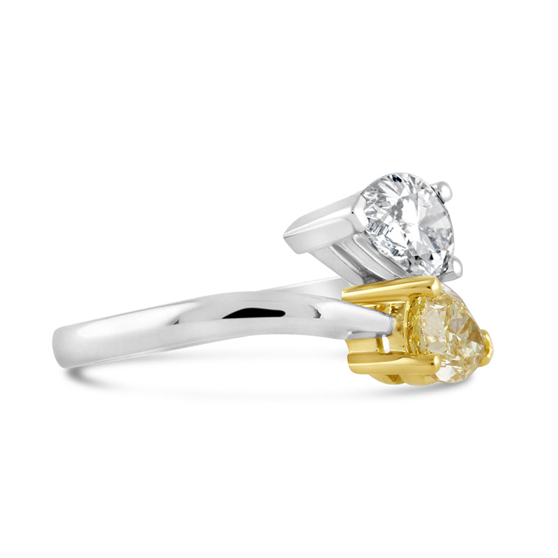 Pear Cut Yellow &amp; White Diamond Wrap Round Ring