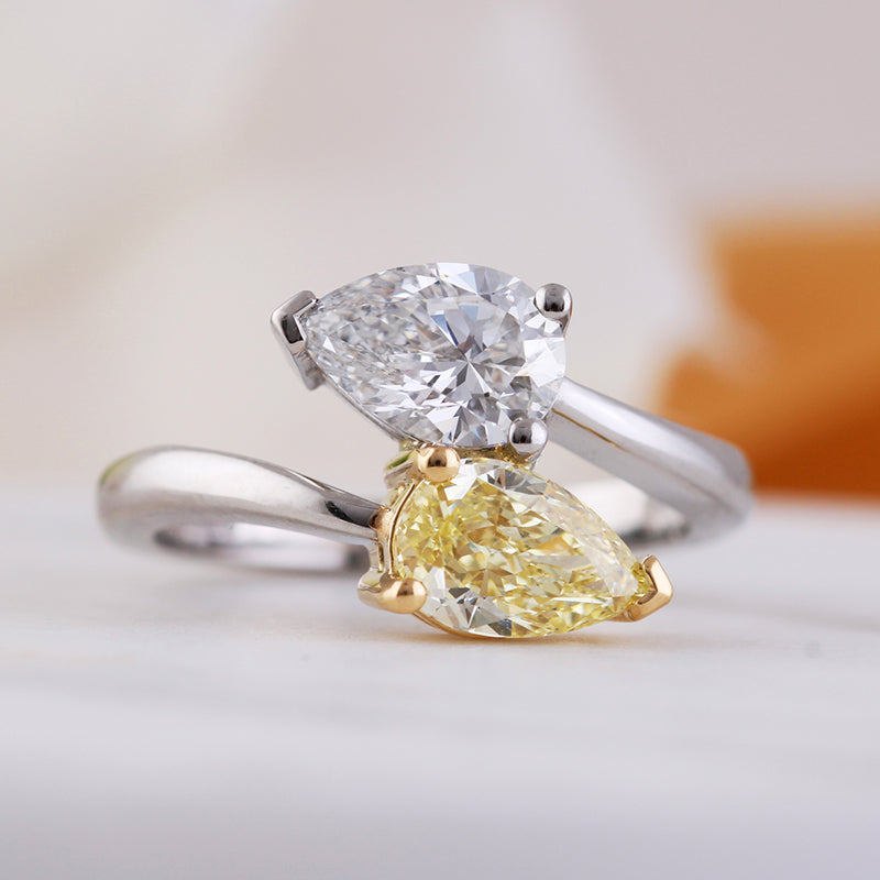 Pear Cut Yellow &amp; White Diamond Wrap Round Ring