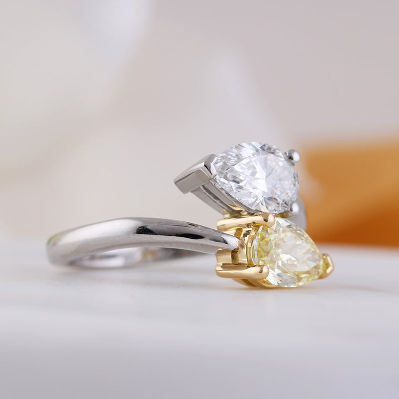 Pear Cut Yellow &amp; White Diamond Wrap Round Ring