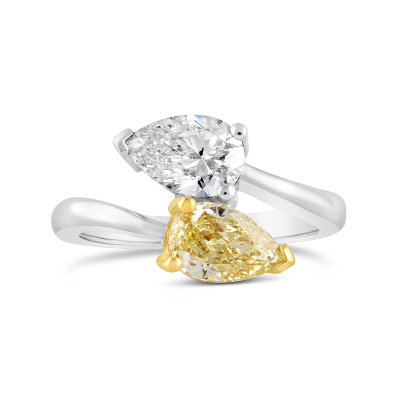 Pear Cut Yellow &amp; White Diamond Wrap Round Ring