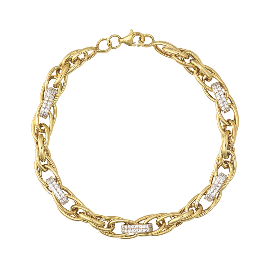 White Stone &amp; Double Chain Link Bracelet