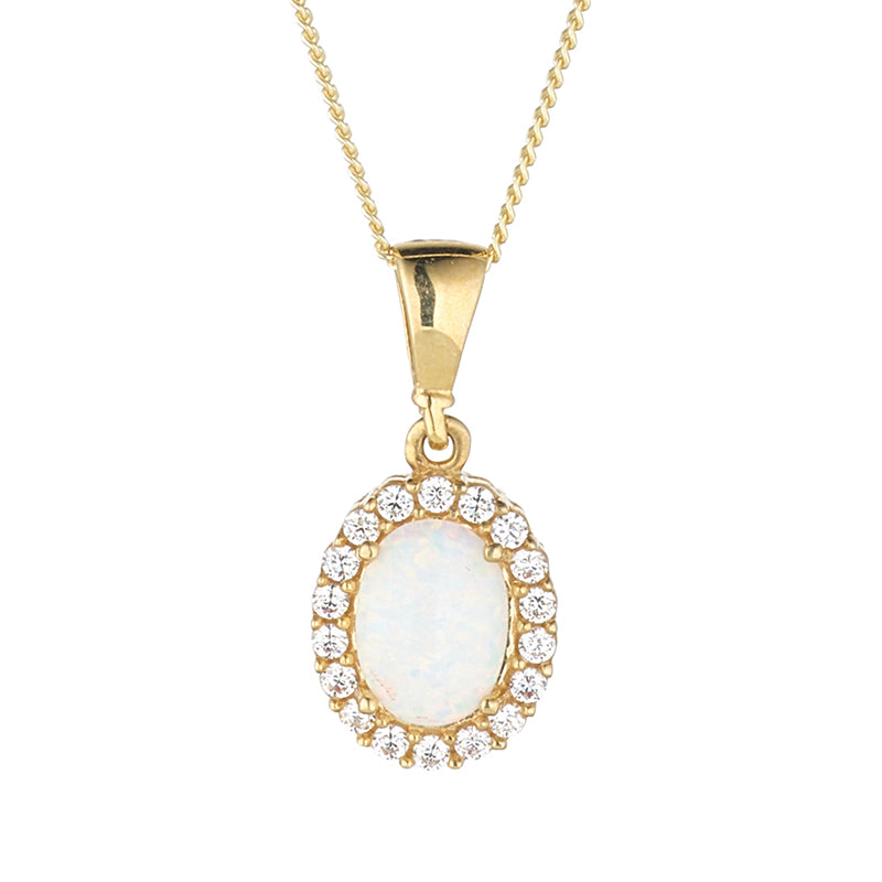 Opal &amp; White Stone Halo Pendant