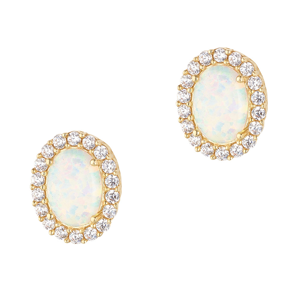 Opal &amp; White Stone Halo Stud Earrings