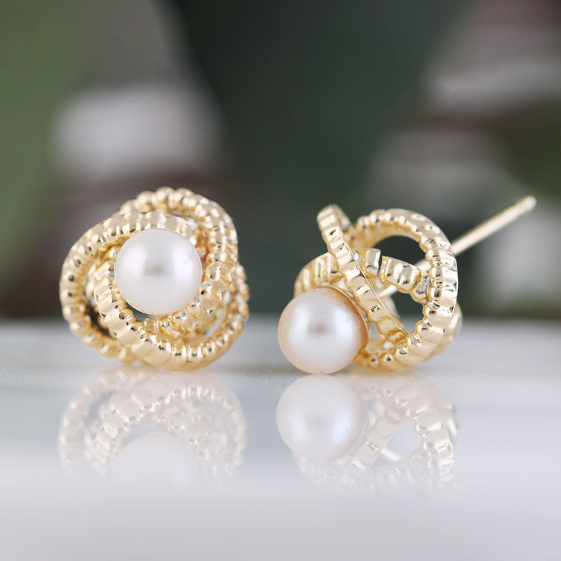 Pearl Knot Stud Earrings