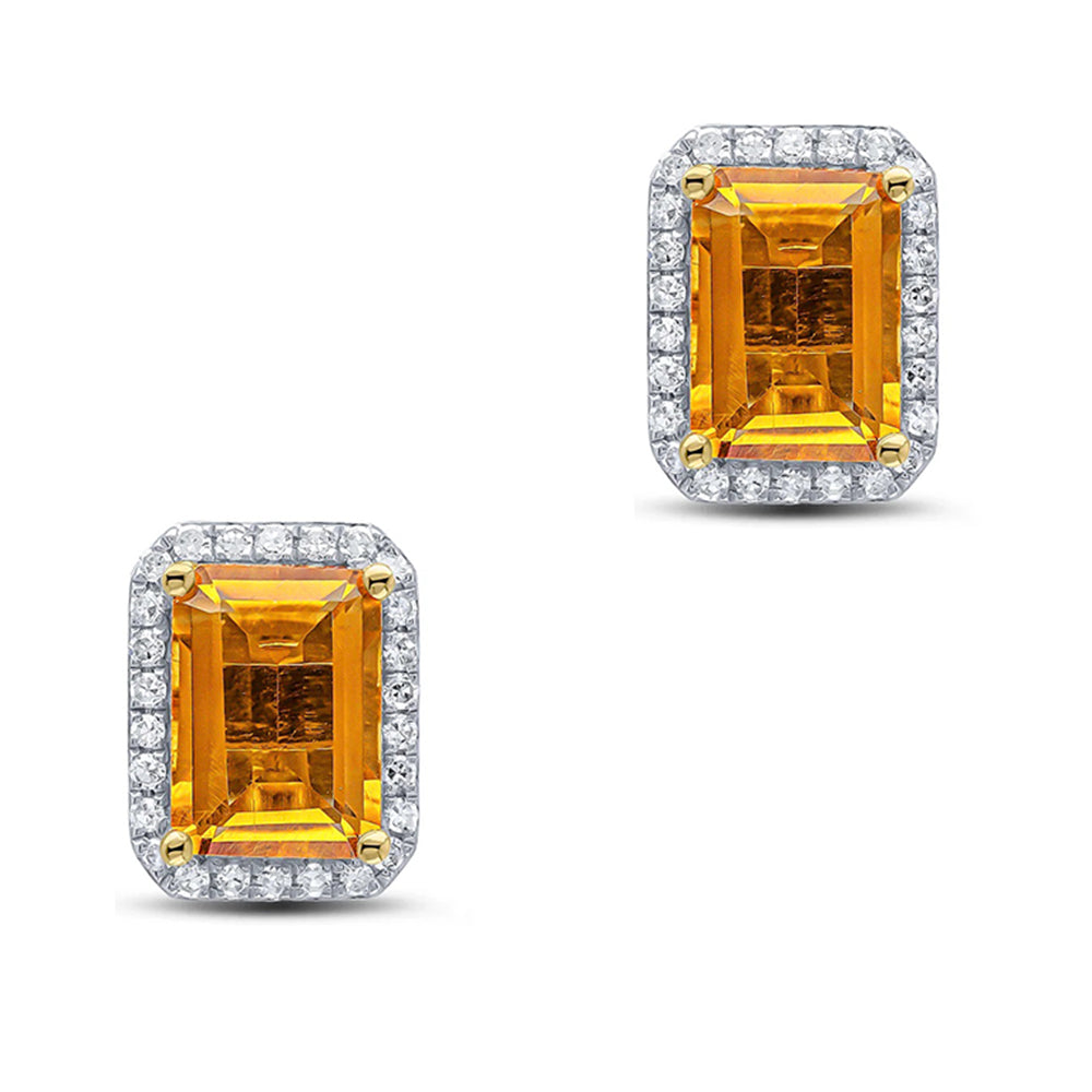 Citrine &amp; Diamond Halo Stud Earrings