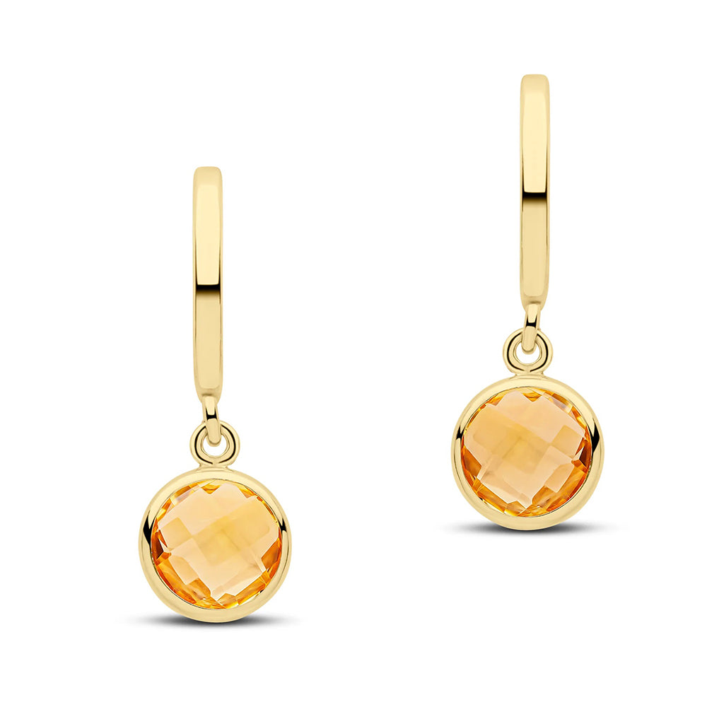 Round Citrine Charm Drop Earrings