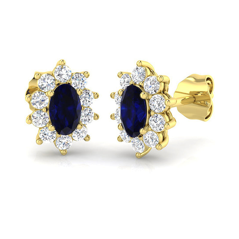 Oval Sapphire &amp; Diamond Cluster Stud Earrings