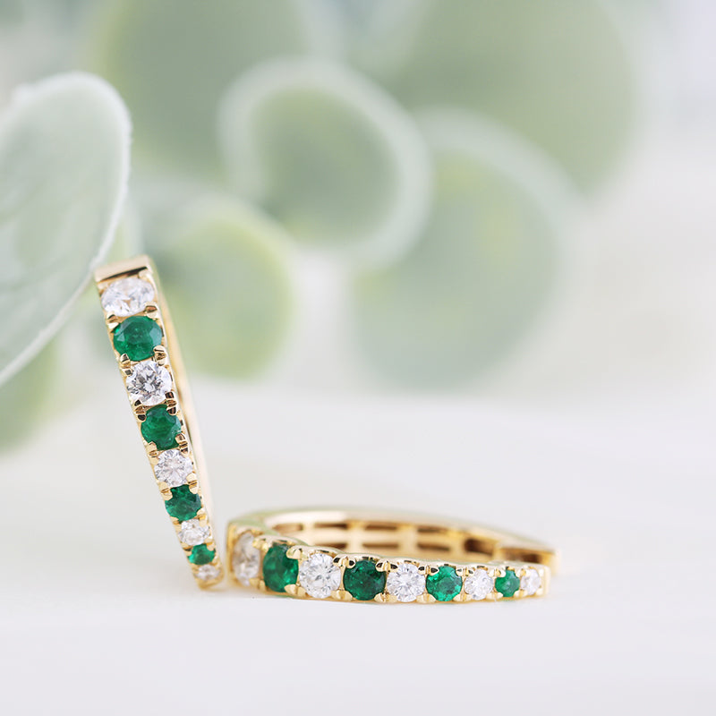 Graduated Emerald &amp; Diamond Hoop Earrings