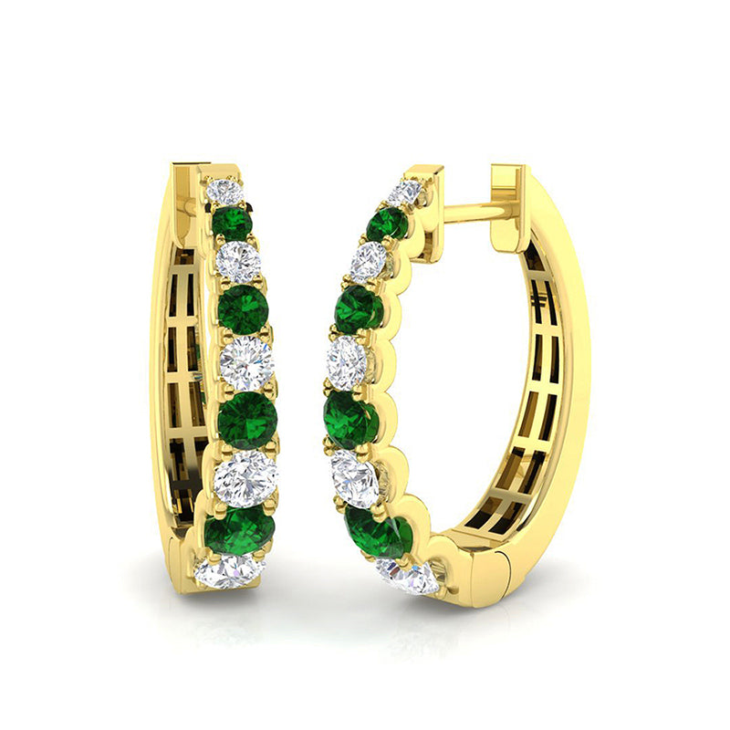 Graduated Emerald &amp; Diamond Hoop Earrings