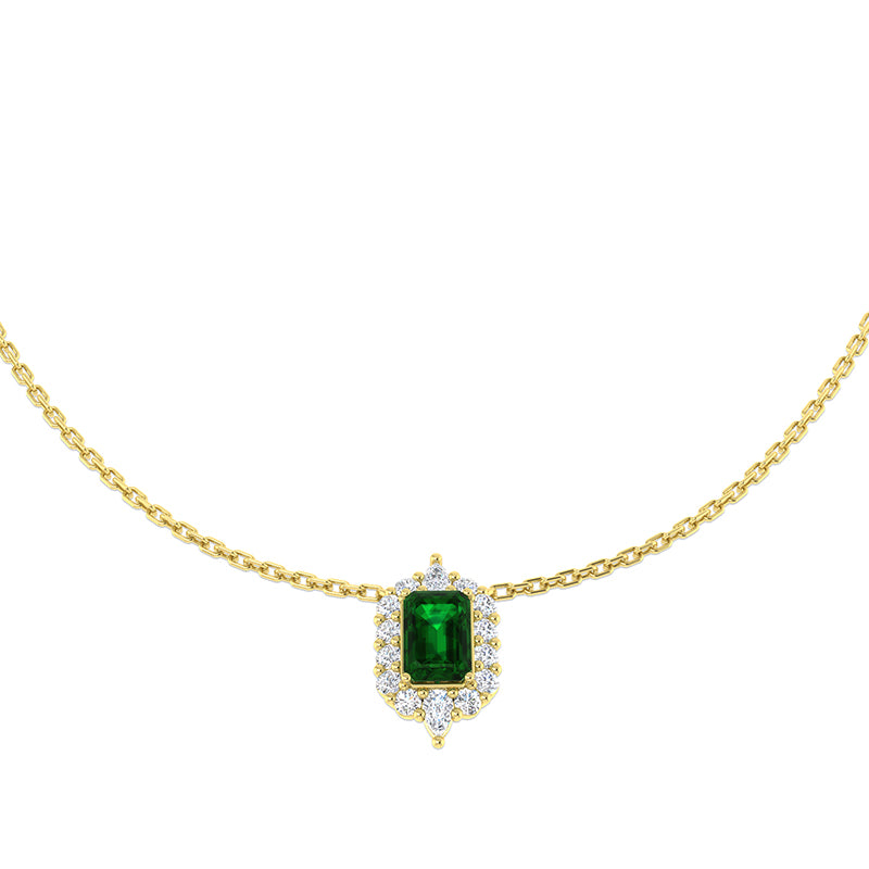 Emerald &amp; Diamond Halo Pendant