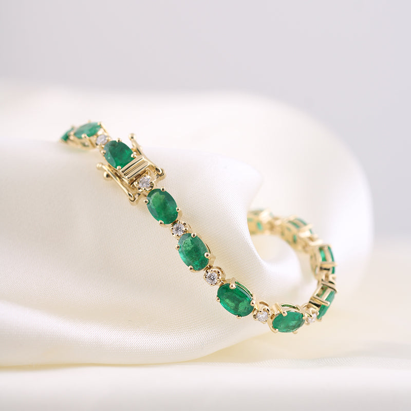 Oval Emerald &amp; Diamond Tennis Bracelet