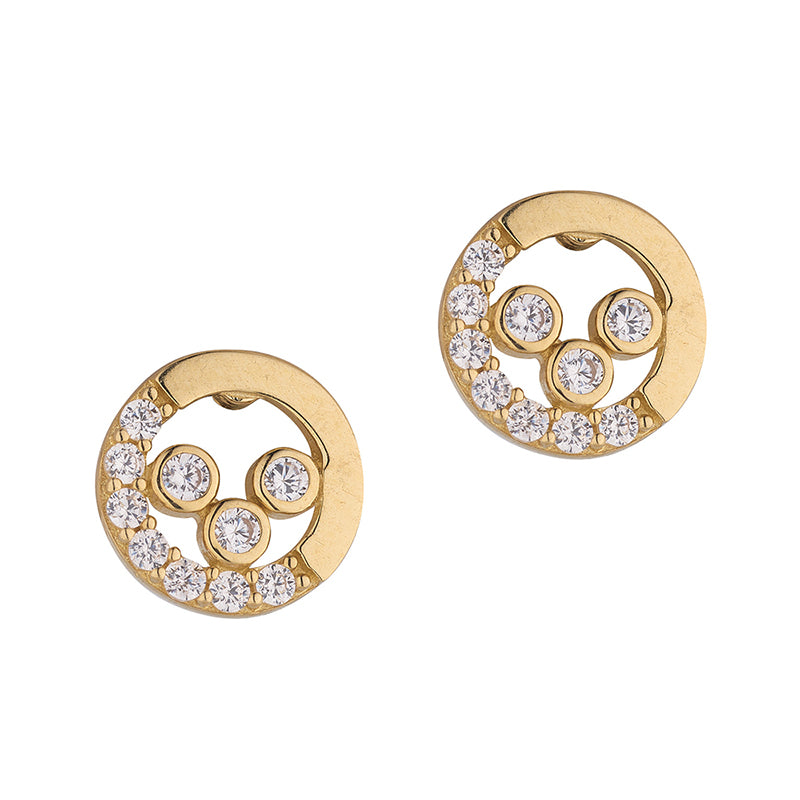 White Stone Circle Stud Earrings