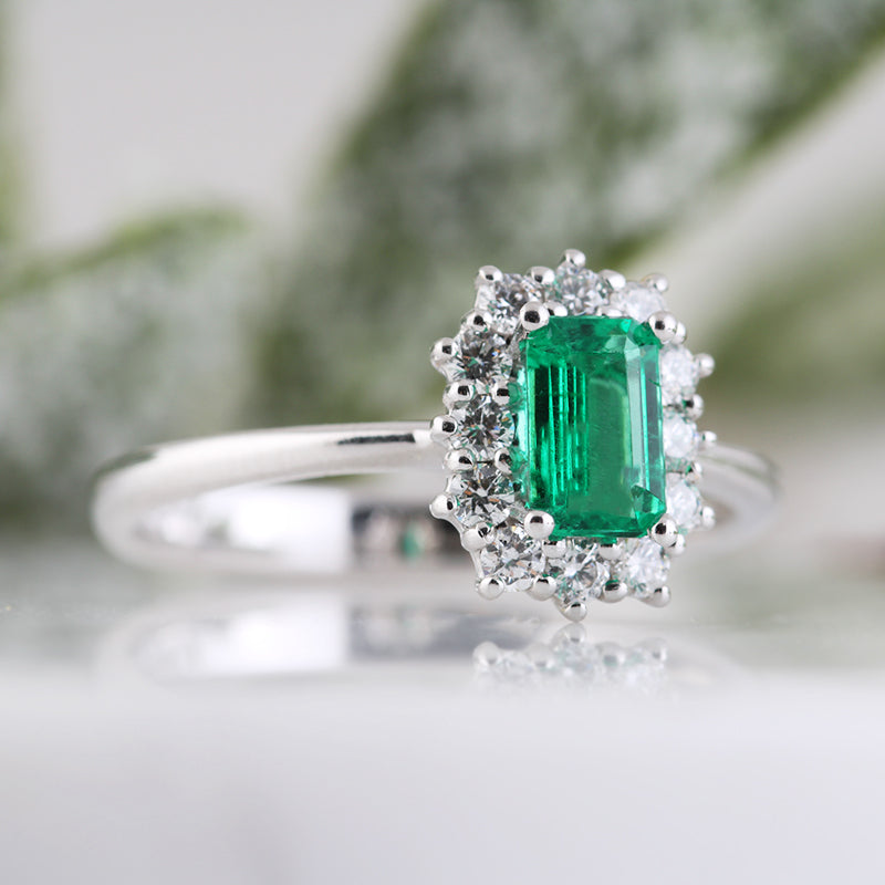 Emerald &amp; Diamond Cluster Ring