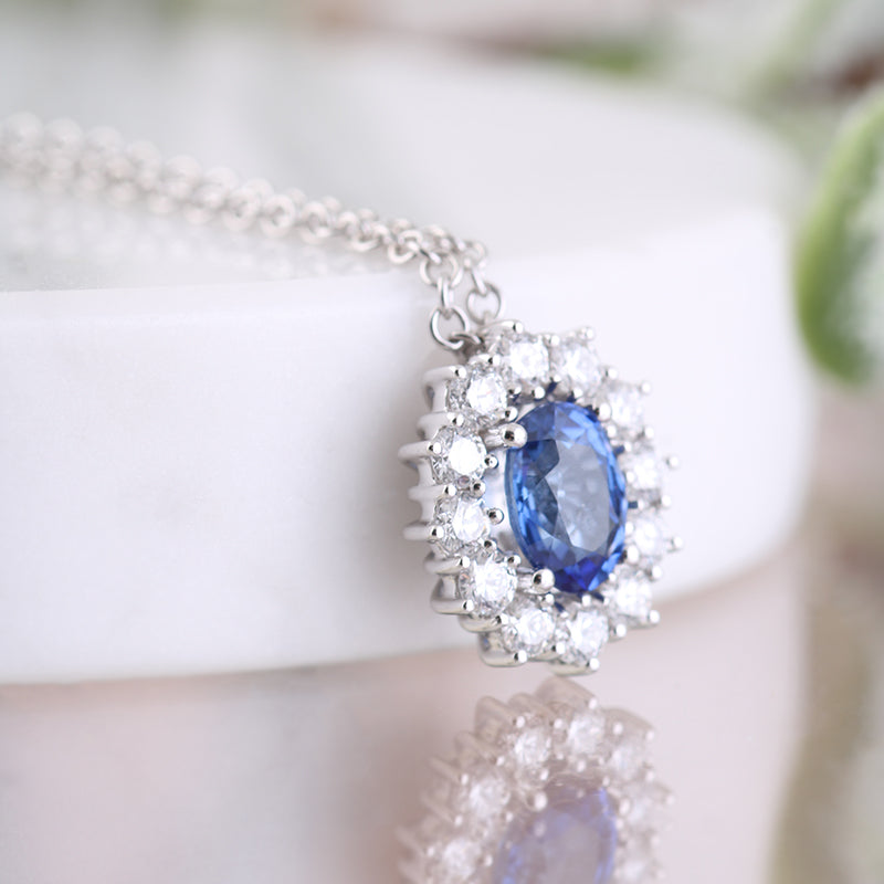 Oval Sapphire &amp; Diamond Cluster Pendant