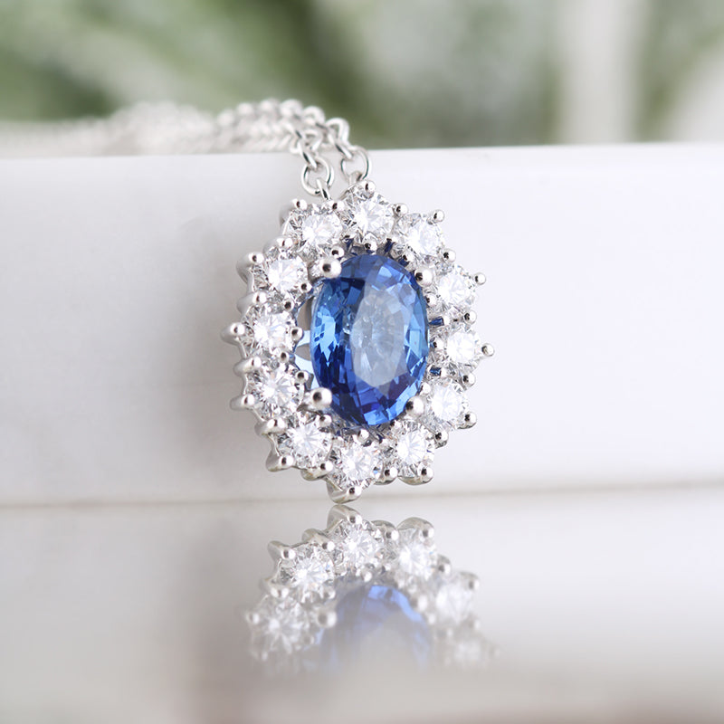 Oval Sapphire &amp; Diamond Cluster Pendant