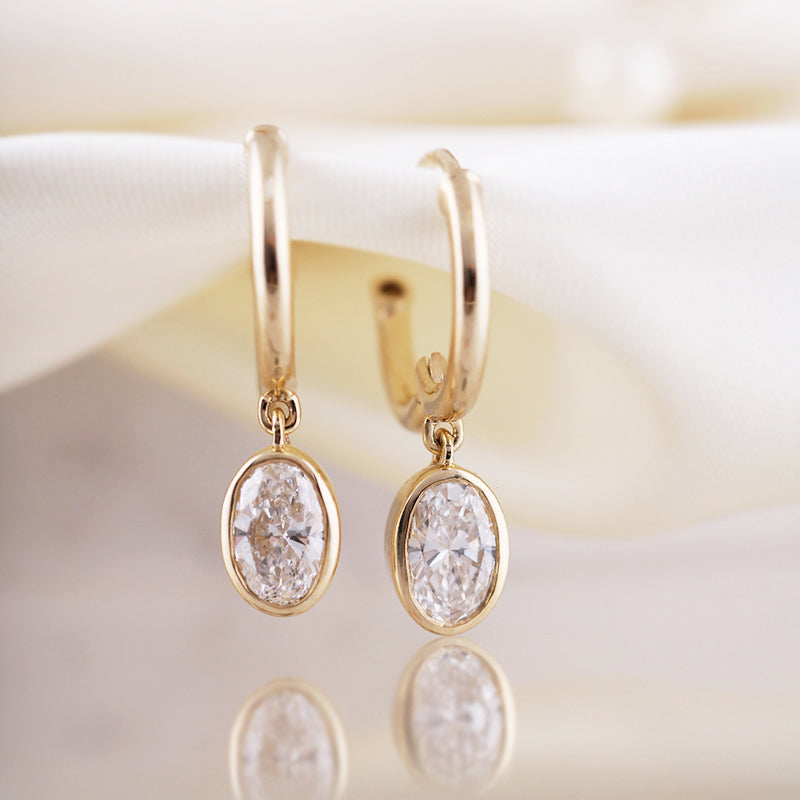 Oval Cut Diamond Charm &amp; Hoop Earrings