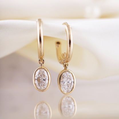 Oval Cut Diamond Charm &amp; Hoop Earrings