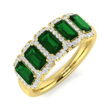 Emerald &amp; Diamond Five Stone Halo Ring