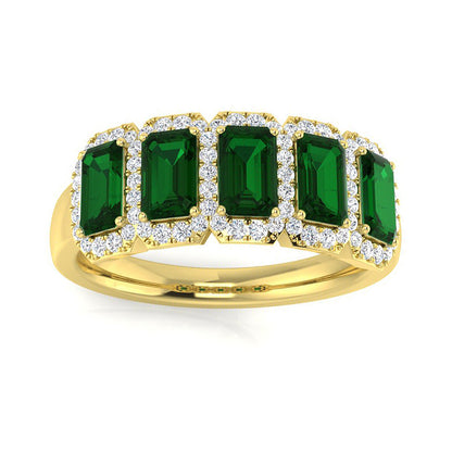 Emerald &amp; Diamond Five Stone Halo Ring