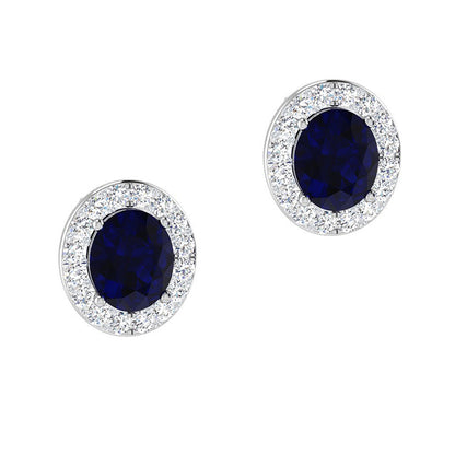 Oval Sapphire &amp; Diamond Halo Stud Earrings