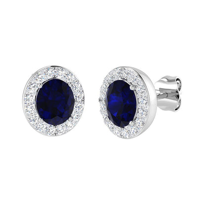 Oval Sapphire &amp; Diamond Halo Stud Earrings