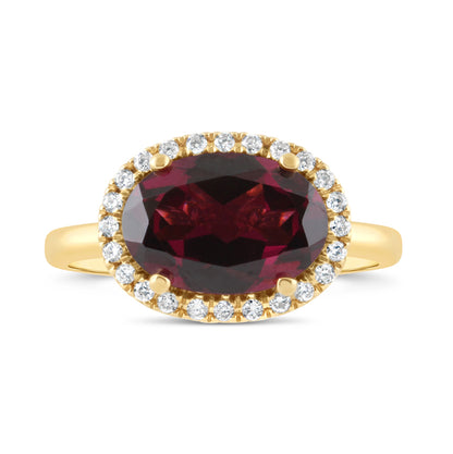 Oval Garnet &amp; Diamond Halo Ring