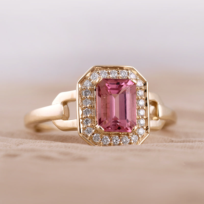 Emerald Cut Pink Tourmaline Halo Diamond Ring – Rocks Jewellers