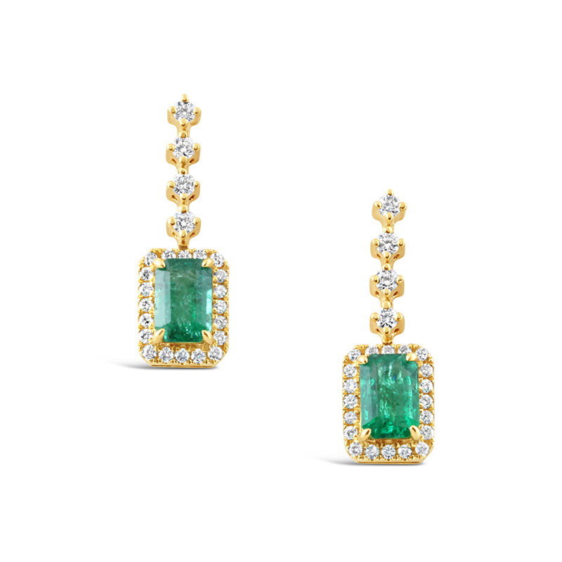 Diamond &amp; Emerald Cut Emerald Cluster Drop Earrings