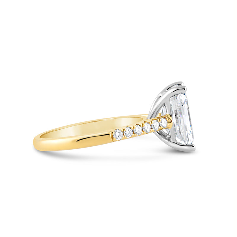 Rectangular Solitaire Ring Rectangle Cut Solitaire Engagment Ring with Diamond Set Shoulders 3 ...